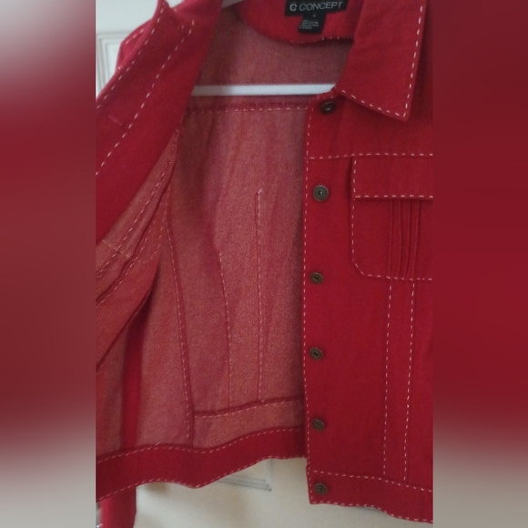 C Concept Women's 8 Red Denim Jacket  Pre-owned Good Condition - Picture 7 of 9